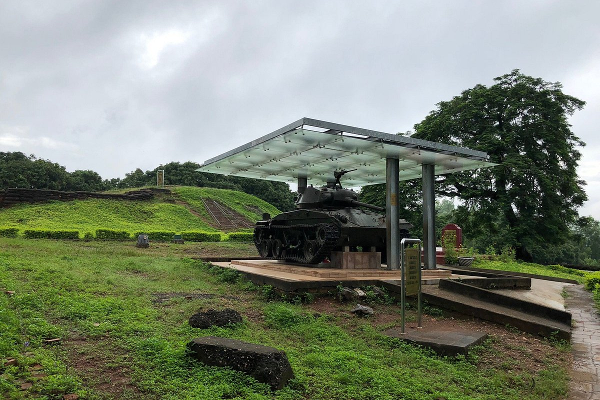 A1 Hill battlefield relic in Dien Bien Phu with commemorative monument and flower garden